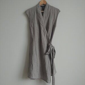 Sarah Pacini 100% linen made in Italy grey taupe wrap dress size 2 Medium